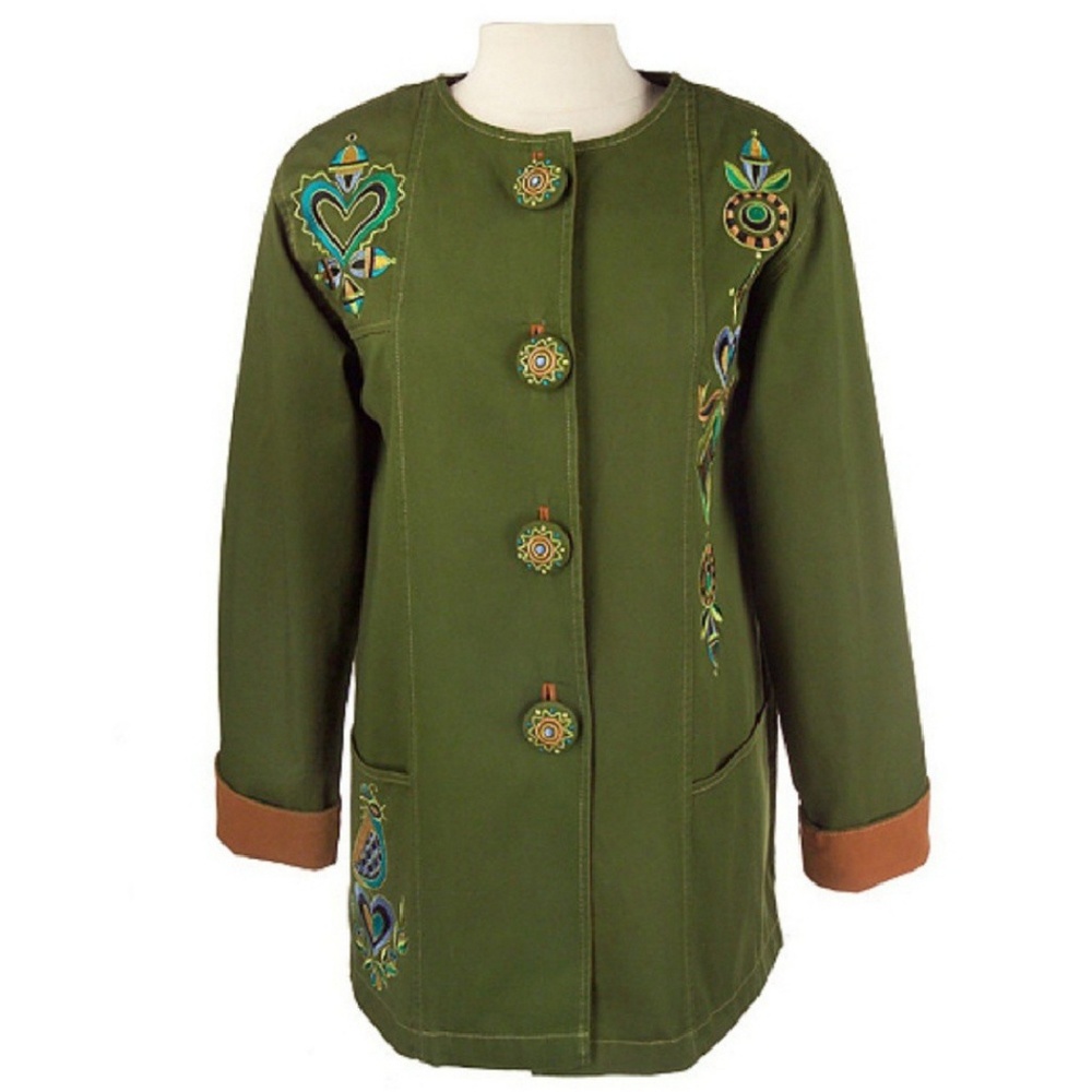 L Bob Mackie American Folk Art Olive jacket